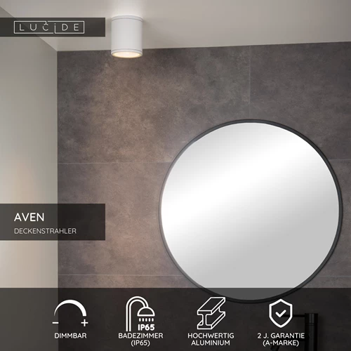 Lucide AVEN - Deckenstrahler Badezimmer - Ø 9 cm - 1xGU10 - IP65 - Weiß - USP